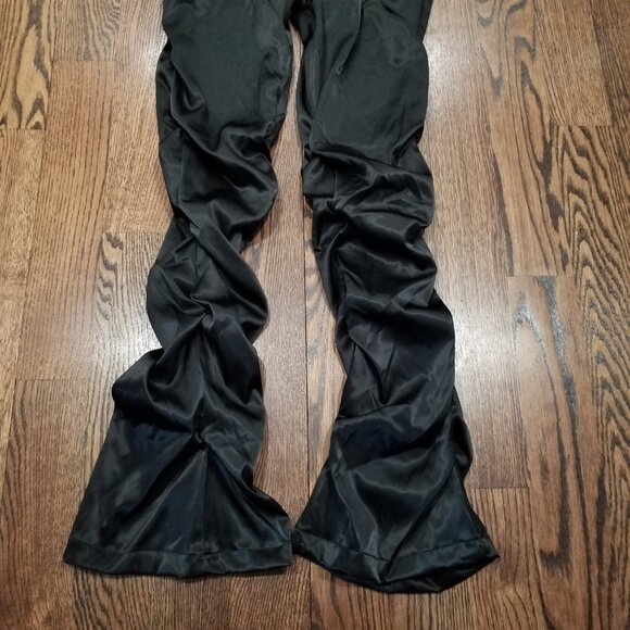 Maniere De Voir Leather Flared Trousers Black High Rise Pants Size 4 - Picture 3 of 11